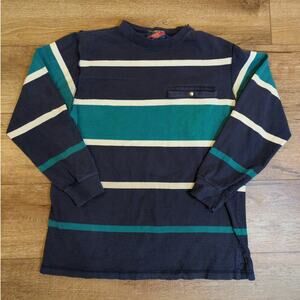 VTG World Island Rugby Men's Large Striped Skater Grunge Y2K Blue Turquoise Teal